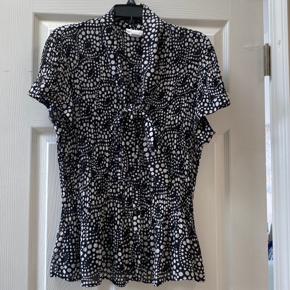 Women’s one X black and white polkadotted blouse with bow